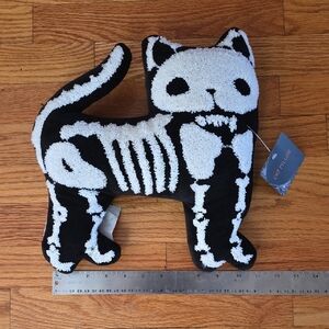 Black and White Skeleton Cat Accent Pillow